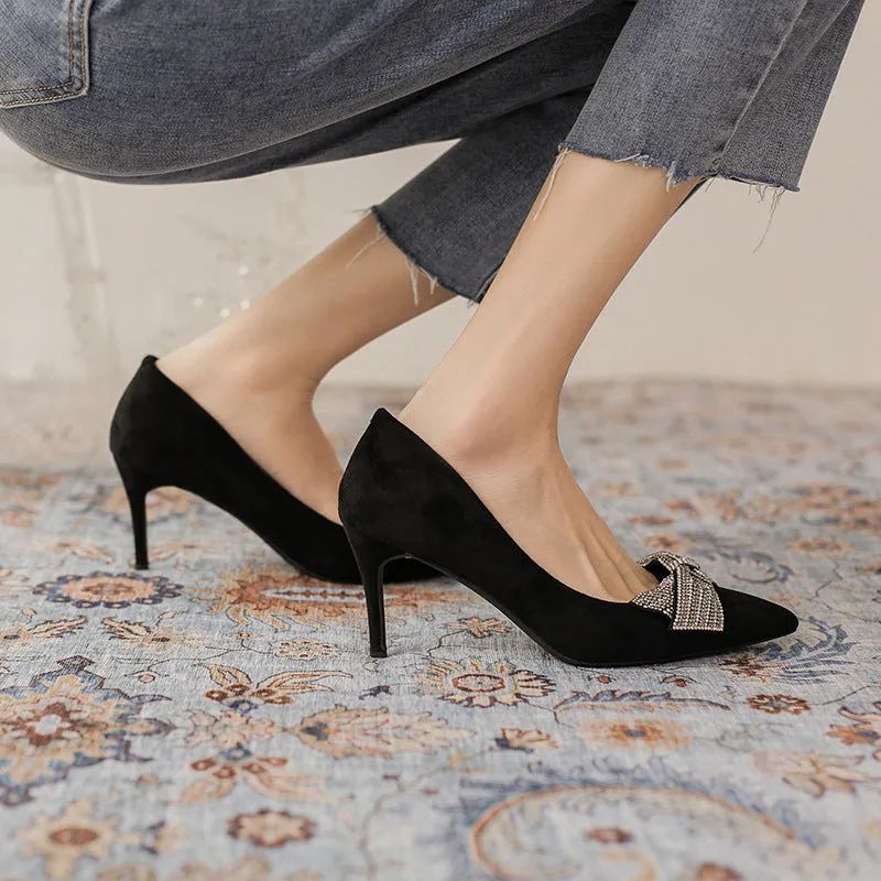 Black Suede Bow Work Shoes