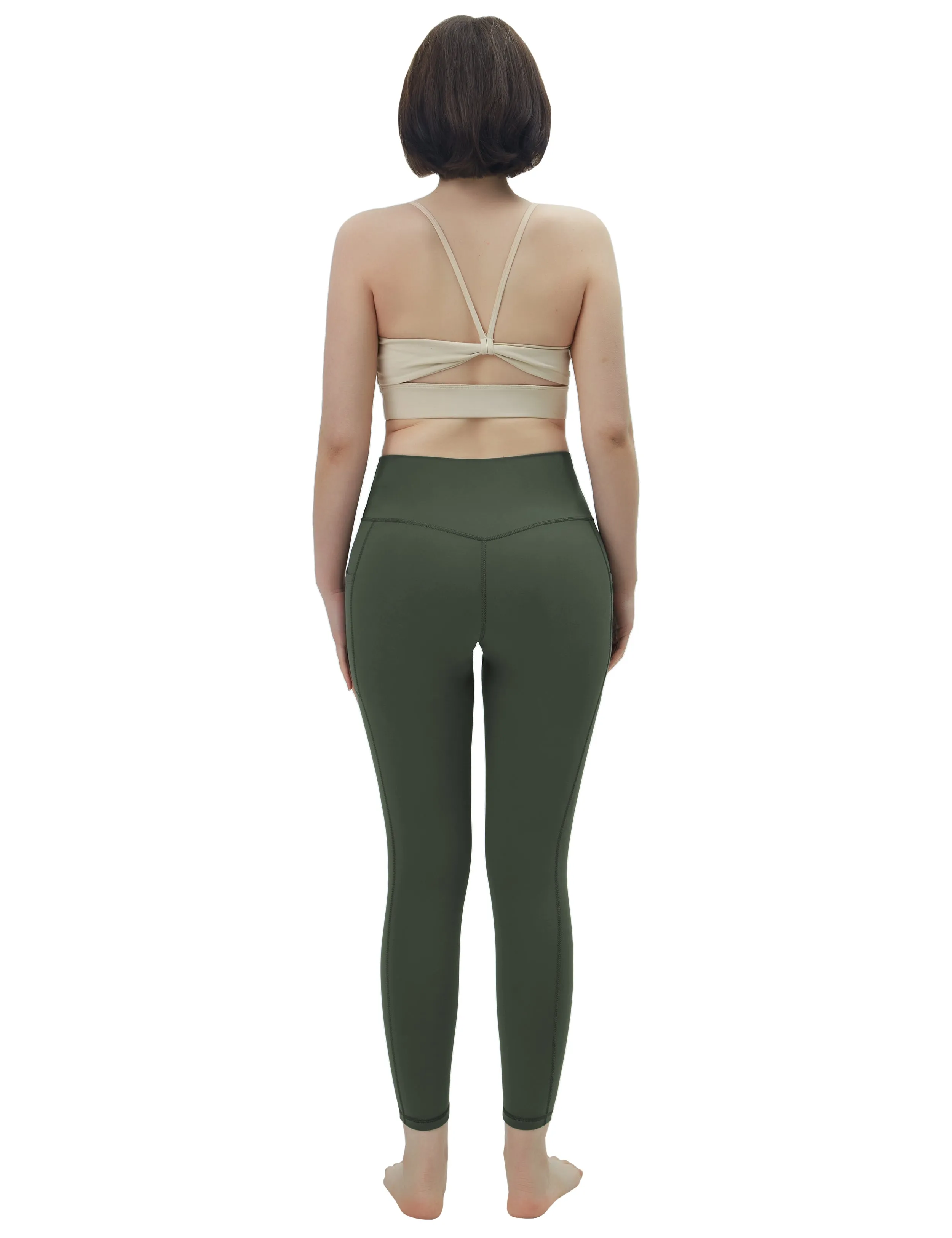 High Waisted Jogging Pants 7/8 Length Leggings with Pockets olivegreen_Jogging