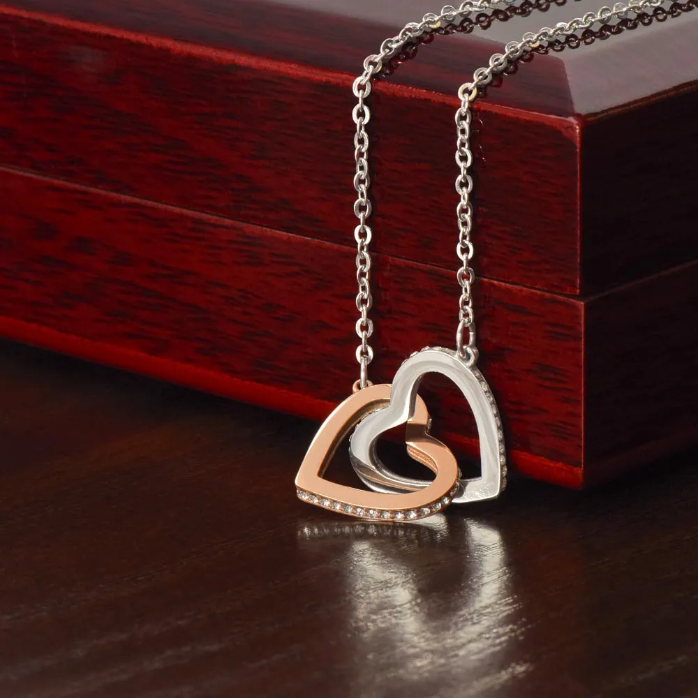 LDR Gift | Long Distance Relationship Gift for Her | Long Distance Love | Cute Funny Gift for Wife or Girlfriend | Interlocking Hearts Necklace with Message card