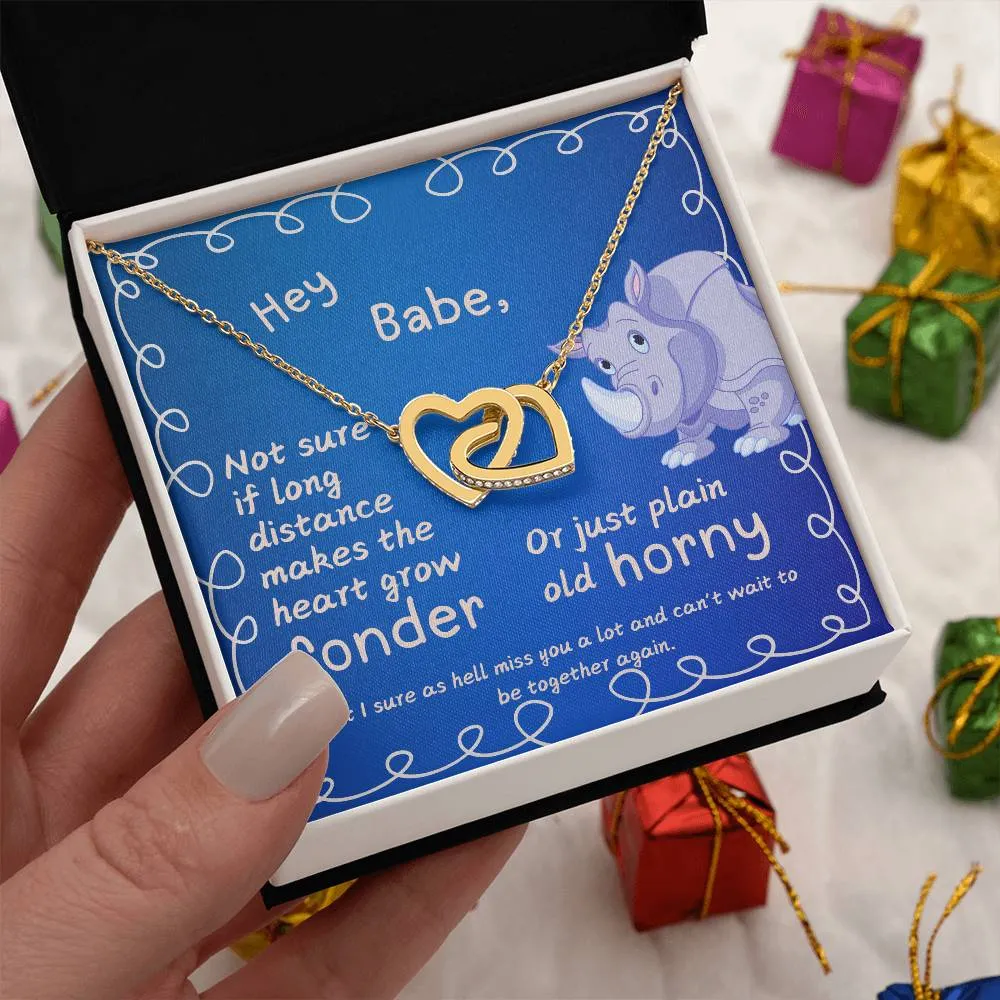 LDR Gift | Long Distance Relationship Gift for Her | Long Distance Love | Cute Funny Gift for Wife or Girlfriend | Interlocking Hearts Necklace with Message card