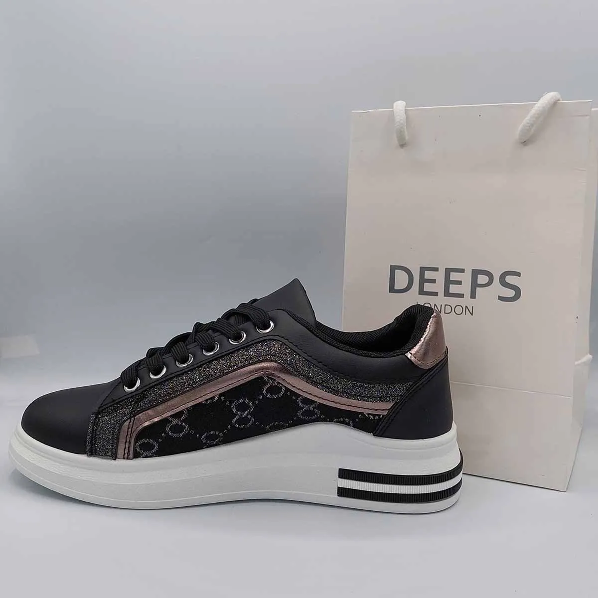 MARINI MONOGRAM PATTERNED WITH GLITTER DETAIL FASHION TRAINER BLACK