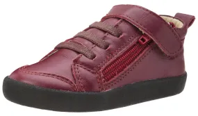 Old Soles Boy's and Girl's Steps Burgundy Leather Elastic Lace Hook and Loop Strap Side Zipper Sneaker