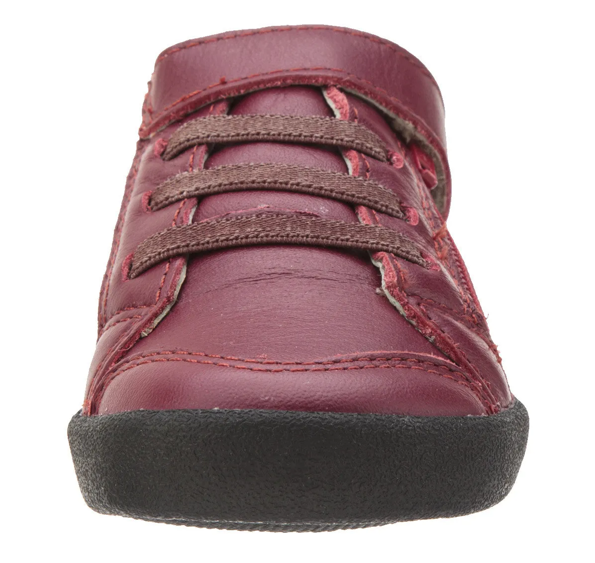 Old Soles Boy's and Girl's Steps Burgundy Leather Elastic Lace Hook and Loop Strap Side Zipper Sneaker